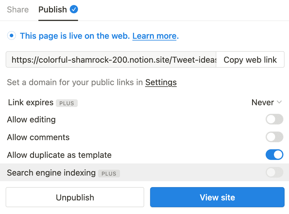 Toggle switch to make public Notion pages indexable by search engines